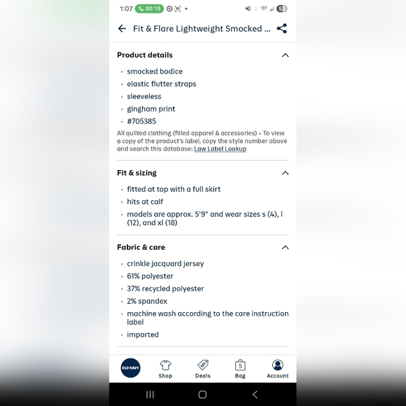 Old Navy Fit And Flare Lightweight Smocked gingham Midi Dress - Picture 8 of 8